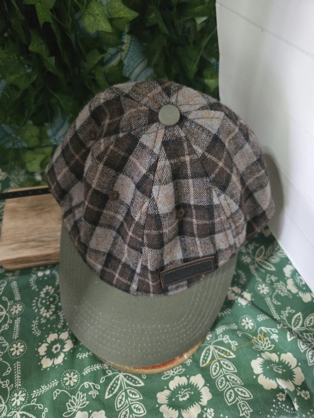 Levi's Plaid Wool Blend Baseball Cap Olive Green Adjustable Gorpcore Grandpacore